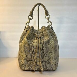 Rebecca Minkoff Snakeskin Printed Leather Drawstring Bucket Shoulder Bag Purse